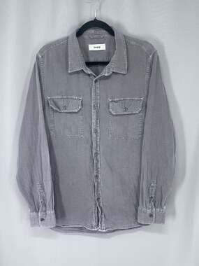 Buck Mason Shirt Mens Large Gray Twill Long Sleeve Button Up Cotton Casual Faded